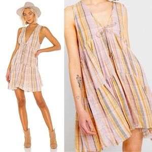 Free People Striped Mini Dress in Pink and Yellow